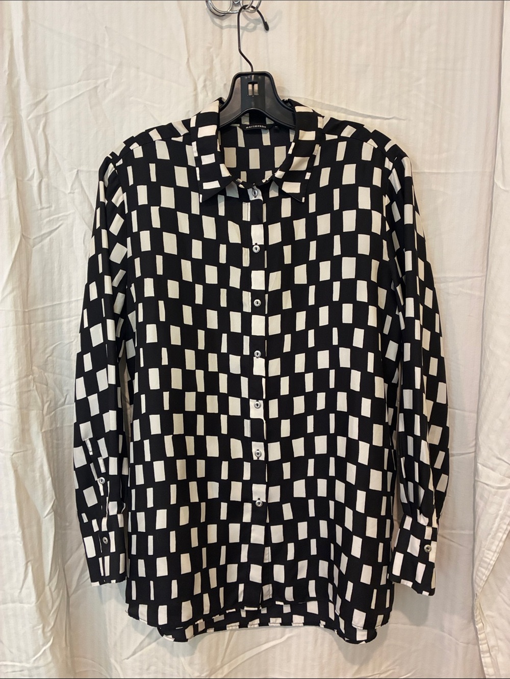Marimekko Black & White “Noppa” Check Pattern Silk Button-Up